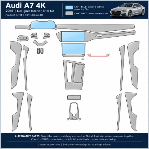Audi A7 C8 seit 2018 kit 3D d’habillage du tableau de bord 41 pièces