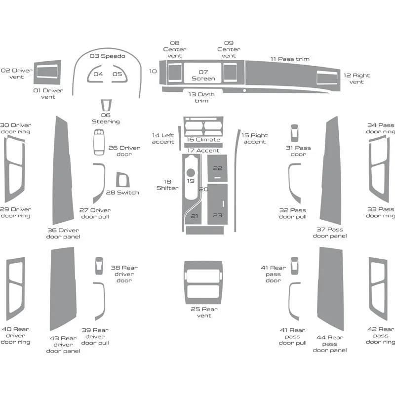 Jaguar XF 2009-2015 set complet, With OEM kit décor tableau de bord 3D, 44 pièces