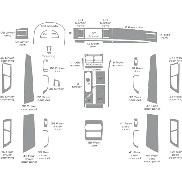 Jaguar XF 2009-2015 set complet, With OEM kit décor tableau de bord 3D, 44 pièces
