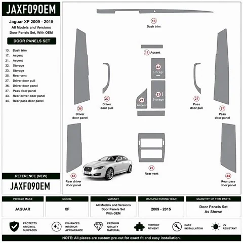 Jaguar XF 2009-2015 set complet, With OEM kit décor tableau de bord 3D
