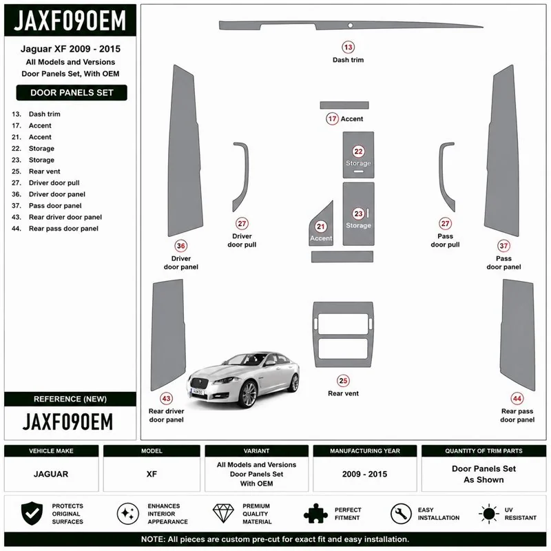 Jaguar XF 2009-2015 set complet, With OEM kit décor tableau de bord 3D