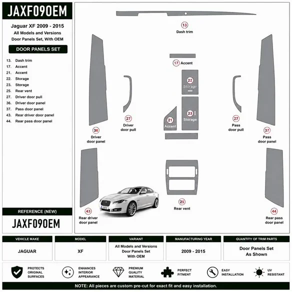 Jaguar XF 2009-2015 set complet, With OEM kit décor tableau de bord 3D