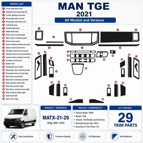 MAN TGE 2021 kit décor tableau de bord 3D, 29 pièces 2