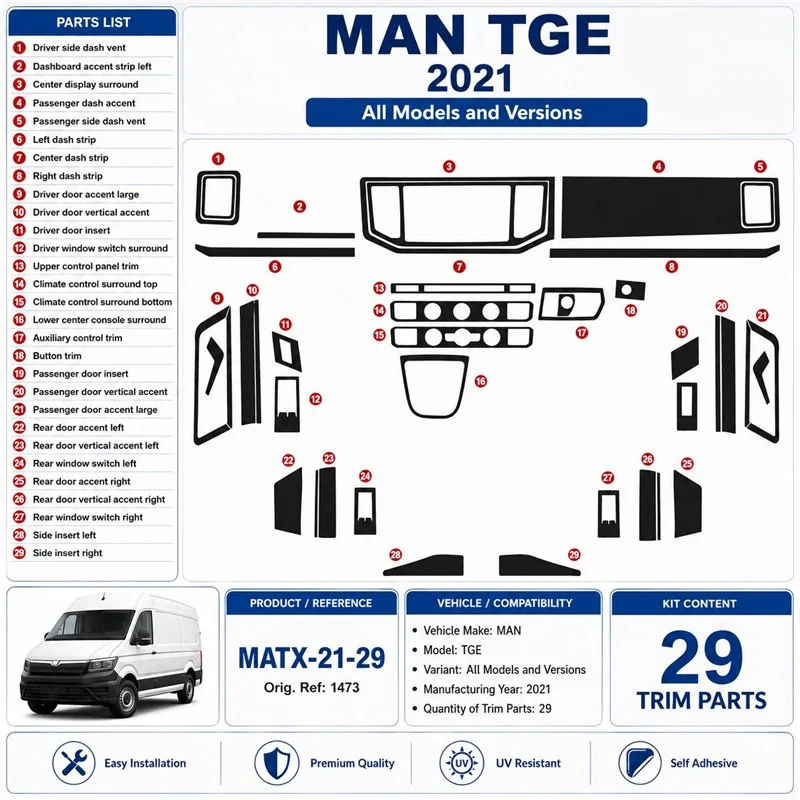 MAN TGE 2021 kit décor tableau de bord 3D, 29 pièces