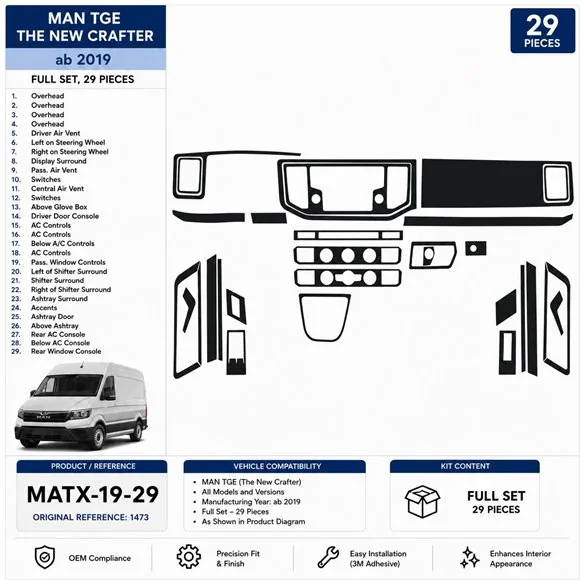 MAN TGE 2019 kit décor tableau de bord 3D, 29 pièces
