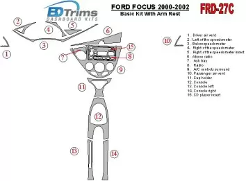 Ford Focus 2000-2002 Paquet de base, Avec Arm Rest, 2&4 Des portes, 14 Parts set BD Kit la décoration du tableau de bord - 1 - h