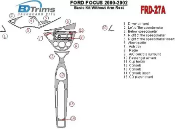 Ford Focus 2000-2002 Paquet de base, Sans Armrest, 2&4 Des portes, 14 Parts set BD Kit la décoration du tableau de bord - 1 - ha