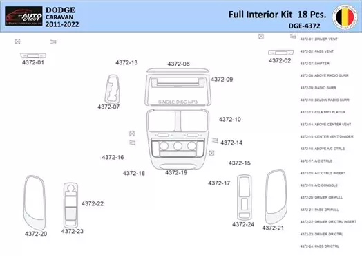 Dodge Caravan 2008-2016 Kit la décoration du tableau de bord 18 Pièce - 1 - habillage decor de tableau de bord