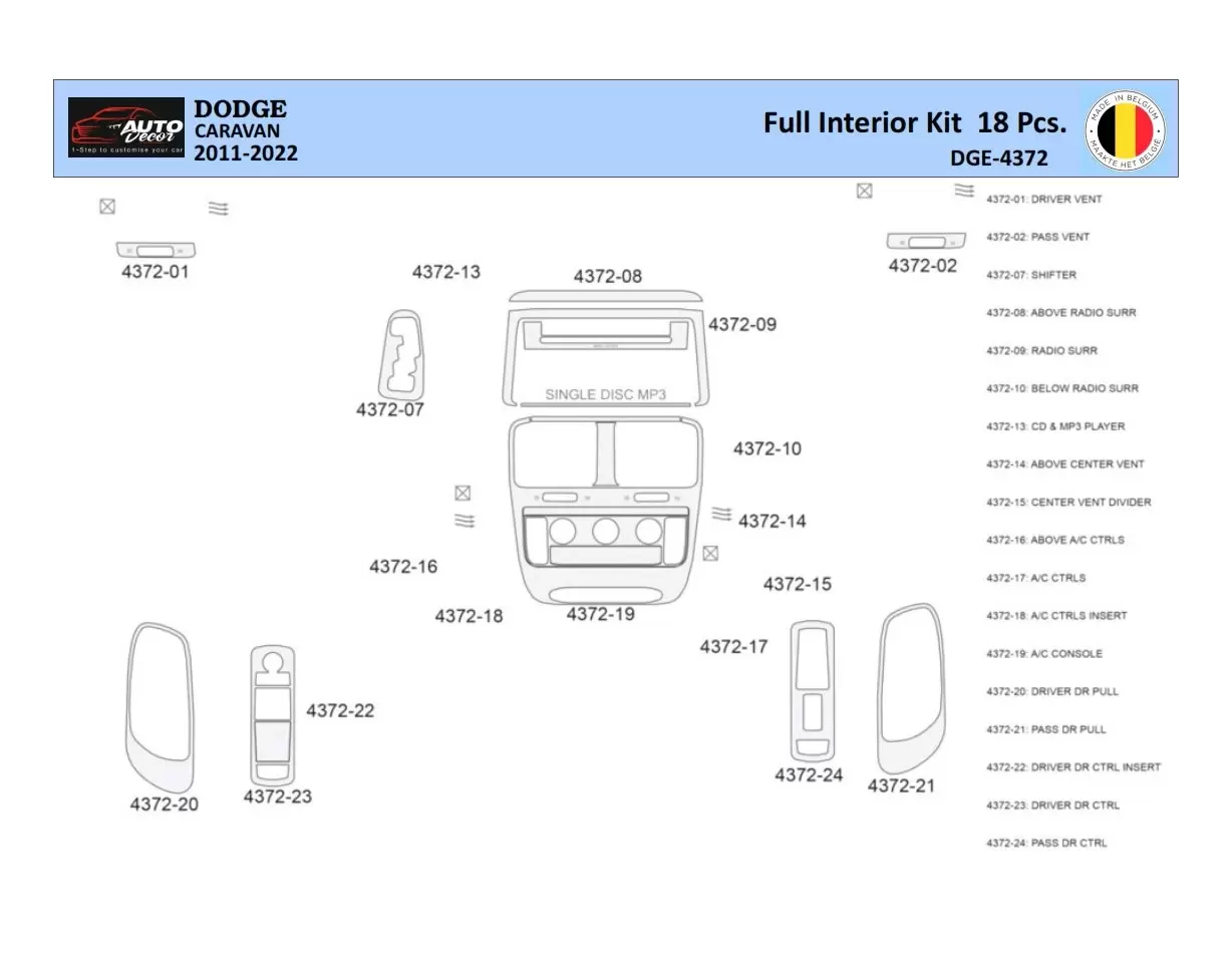 Dodge Caravan 2008-2016 Kit la décoration du tableau de bord 18 Pièce - 1 - habillage decor de tableau de bord