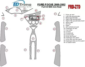 Ford Focus 2000-2002 Ensemble Complet, Avec Arm Rest, 4 Des portes, 18 Parts set BD Kit la décoration du tableau de bord - 1 - h