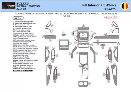 Subaru Impreza Crosstreck 2018-2022 Kit la décoration du tableau de bord Pièce - 1 - habillage decor de tableau de bord