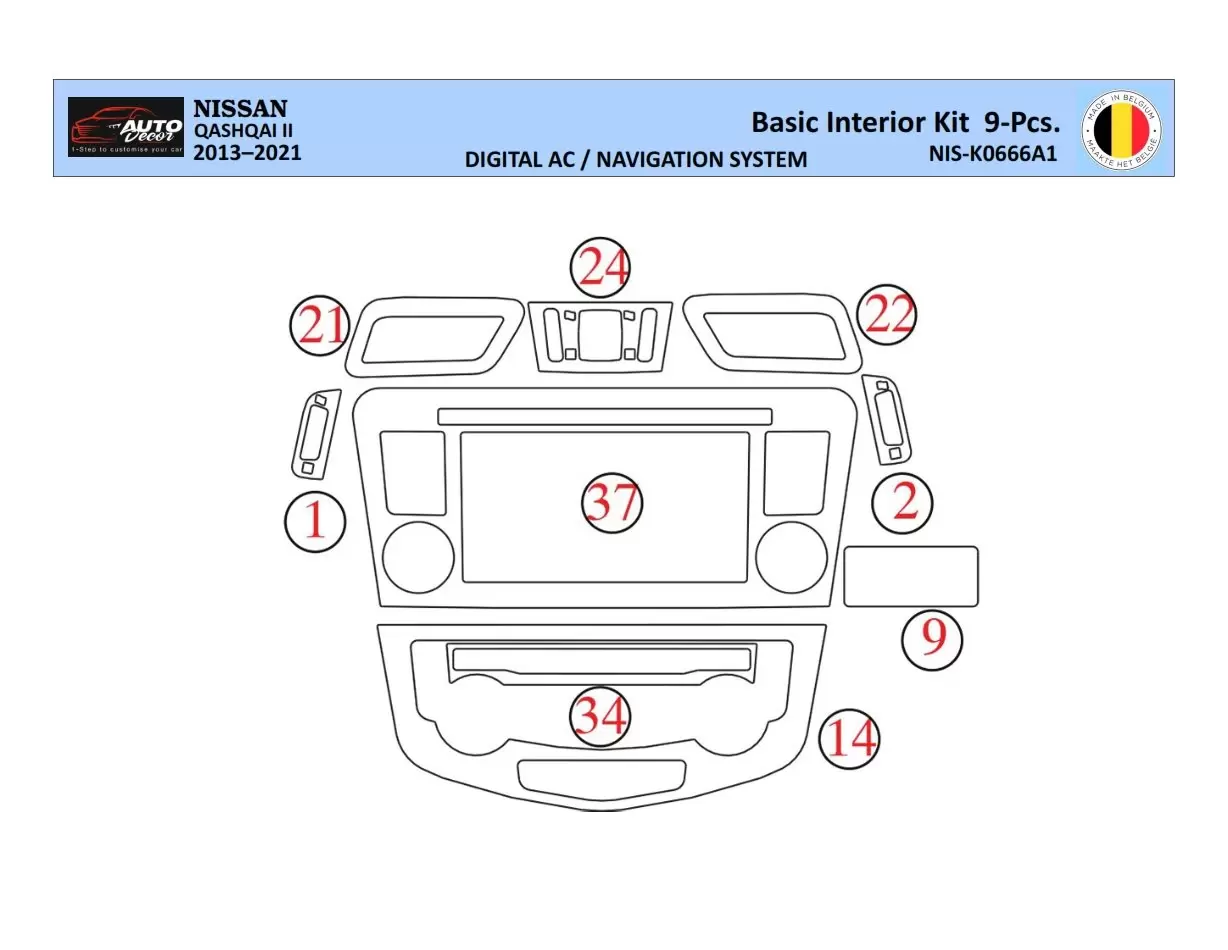 Nissan Qashqai 2018 Kit la décoration du tableau de bord 9 Pièce - 1 - habillage decor de tableau de bord