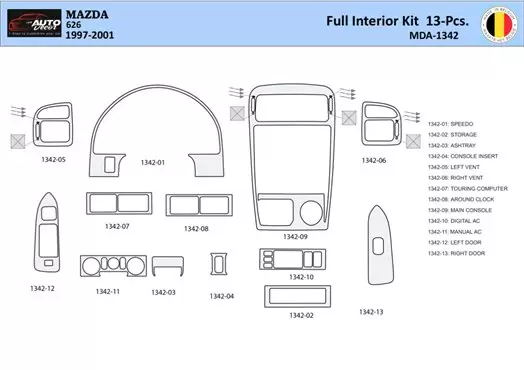 Mazda 626 1997-2001 Kit la décoration du tableau de bord 13 Pièce - 1 - habillage decor de tableau de bord