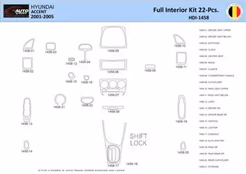 Hyundai Accent 2001-2005 Kit la décoration du tableau de bord 22 Pièce - 1 - habillage decor de tableau de bord