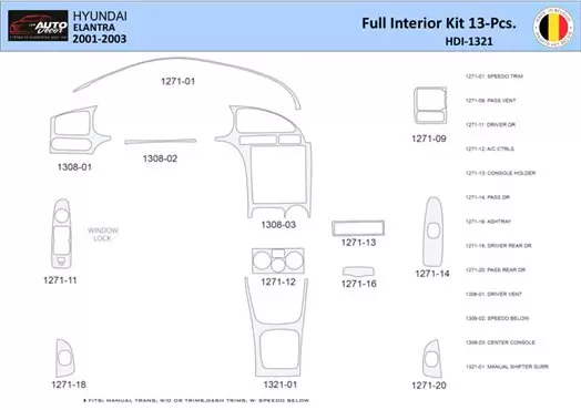Hyundai Elantra 2001-2003 Kit la décoration du tableau de bord 13 Pièce - 1 - habillage decor de tableau de bord