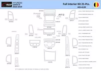 Hyundai Santa Fe 2010-2012 Kit la décoration du tableau de bord 21 Pièce - 1 - habillage decor de tableau de bord