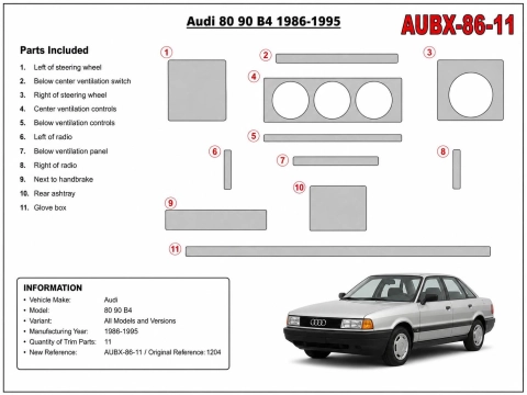 Audi 80 90 B4 1986-1995 kit décor tableau de bord 3D, 11 pièces 2