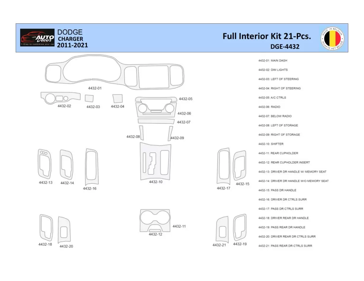 Dodge Charger LD 2011-2022 Kit la décoration du tableau de bord 21 Pièce - 1 - habillage decor de tableau de bord
