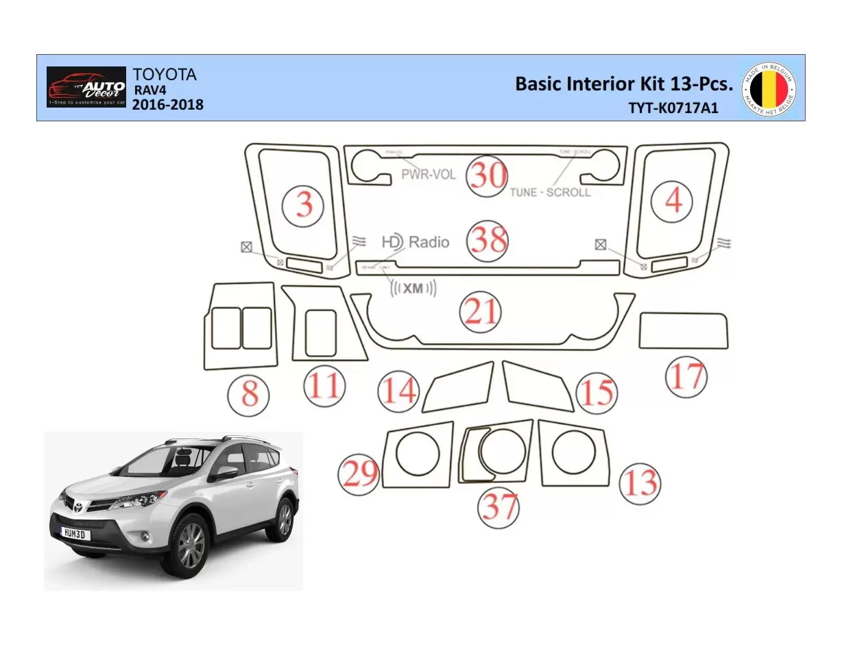 Toyota RAV4 2015 Kit la décoration du tableau de bord 13 Pièce - 1 - habillage decor de tableau de bord