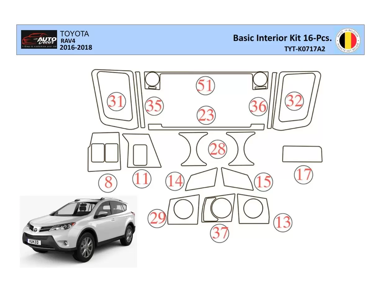 Toyota RAV4 2015 Kit la décoration du tableau de bord 16 Pièce - 1 - habillage decor de tableau de bord