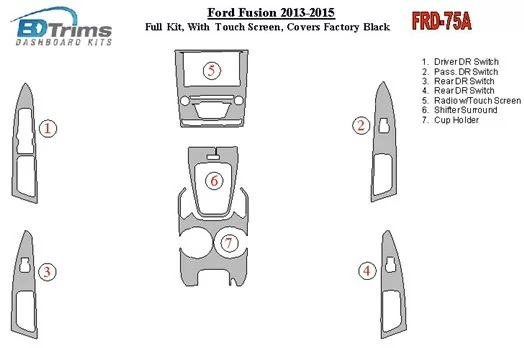 Ford Fusion 2013-UP Ensemble Complet, Avec Touch screen, Over OEM Main Interior Kit BD Kit la décoration du tableau de bord - 1 