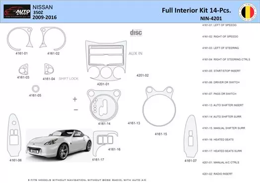 Nissan 370Z-2009 Kit la décoration du tableau de bord 14 Pièce - 1 - habillage decor de tableau de bord