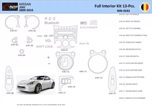 Nissan 370Z-2009 Kit la décoration du tableau de bord 13 Pièce - 1 - habillage decor de tableau de bord