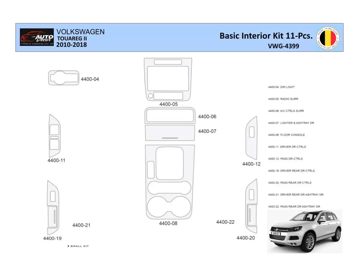 Volkswagen Touareg II 2010-2018 Kit la décoration du tableau de bord 11 Pièce - 1 - habillage decor de tableau de bord