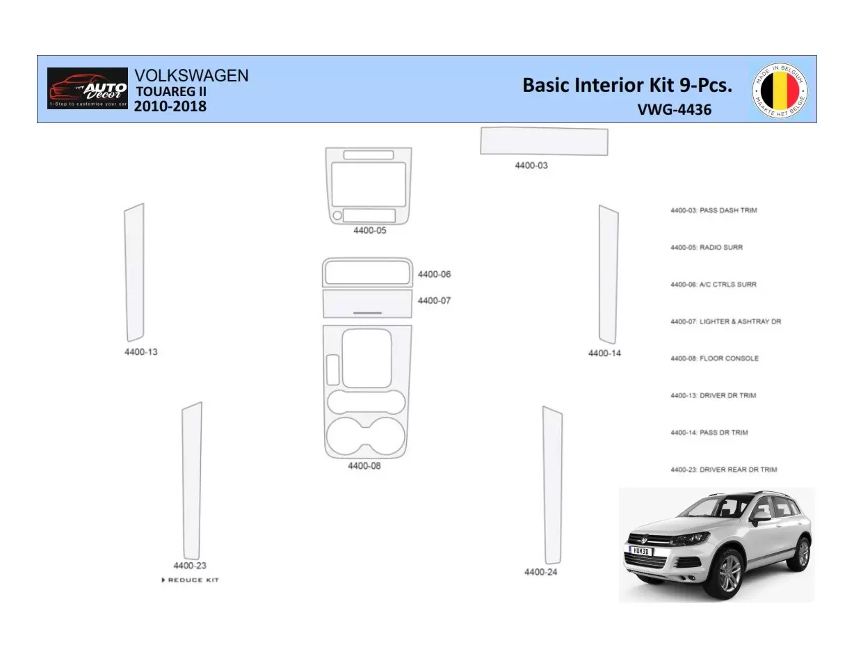 Volkswagen Touareg II 2010-2018 Kit la décoration du tableau de bord 9 Pièce - 1 - habillage decor de tableau de bord