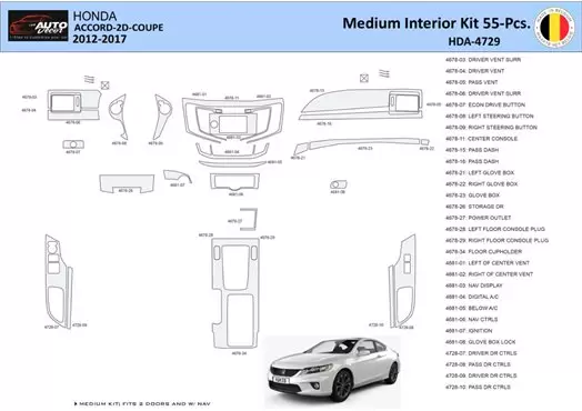 Honda Accord 2014-2022 Kit la décoration du tableau de bord 30 Pièce - 1 - habillage decor de tableau de bord