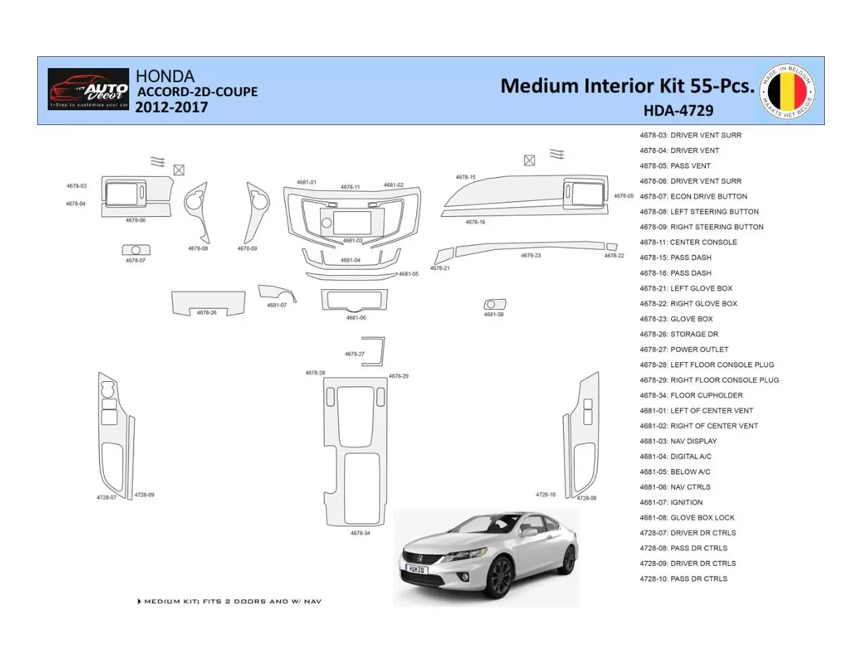 Honda Accord 2014-2022 Kit la décoration du tableau de bord 30 Pièce - 1 - habillage decor de tableau de bord