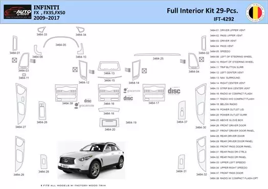 Infiniti FX S51 2009-2017 Kit la décoration du tableau de bord 29 Pièce - 1 - habillage decor de tableau de bord
