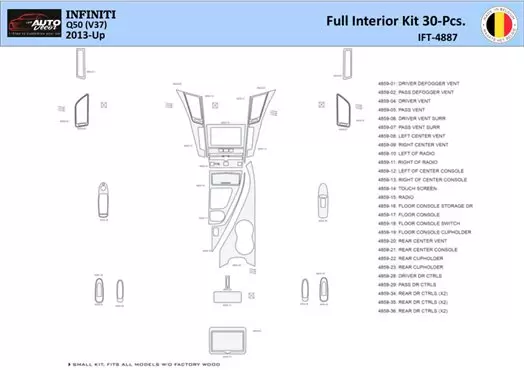 Infiniti Q50 V37 2014–present Kit la décoration du tableau de bord 30 Pièce - 1 - habillage decor de tableau de bord