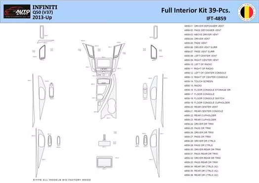 Infiniti Q50 V37 2014–present Kit la décoration du tableau de bord 39 Pièce - 1 - habillage decor de tableau de bord