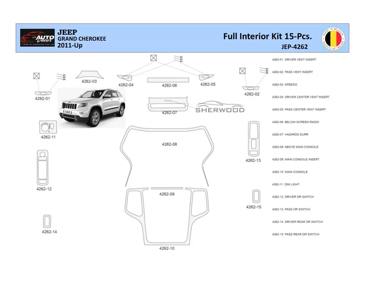 Jeep Grand Cherokee 2011-2020 Kit la décoration du tableau de bord 15 Pièce - 1 - habillage decor de tableau de bord