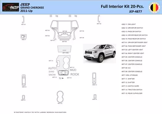 Jeep Grand Cherokee 2011-2020 Kit la décoration du tableau de bord 20 Pièce - 1 - habillage decor de tableau de bord