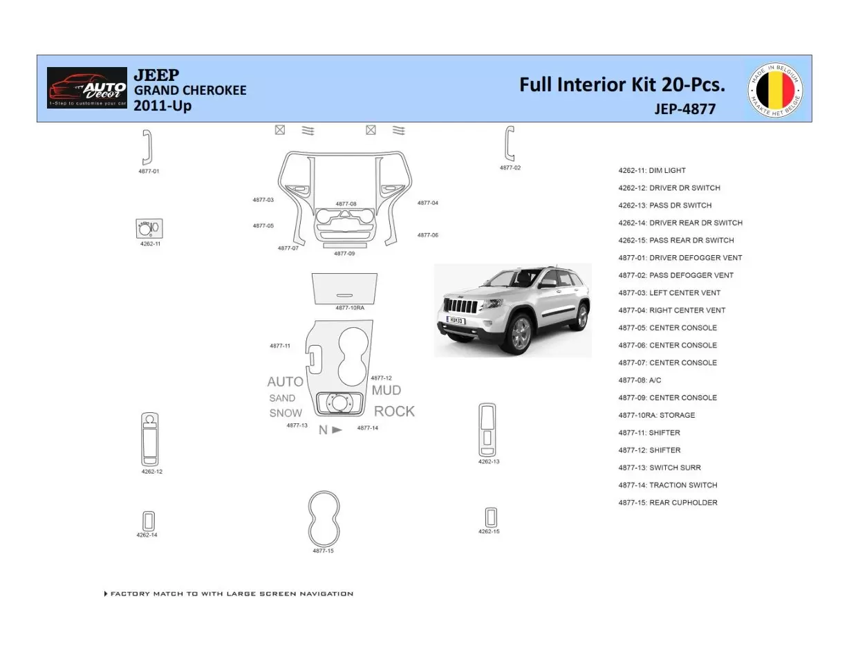 Jeep Grand Cherokee 2011-2020 Kit la décoration du tableau de bord 20 Pièce - 1 - habillage decor de tableau de bord