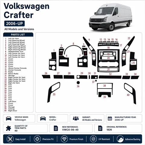 Volkswagen Crafter 2006+ kit décor tableau de bord 3D, 40 pièces 2