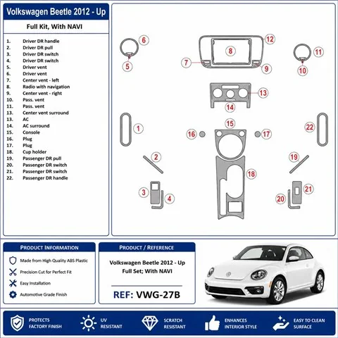 Volkswagen Beetle 2012+ set complet, avec navigation kit décor tableau de bord 3D 2