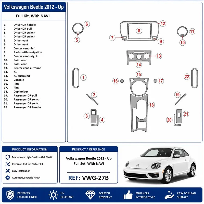 Volkswagen Beetle 2012+ set complet, avec navigation kit décor tableau de bord 3D