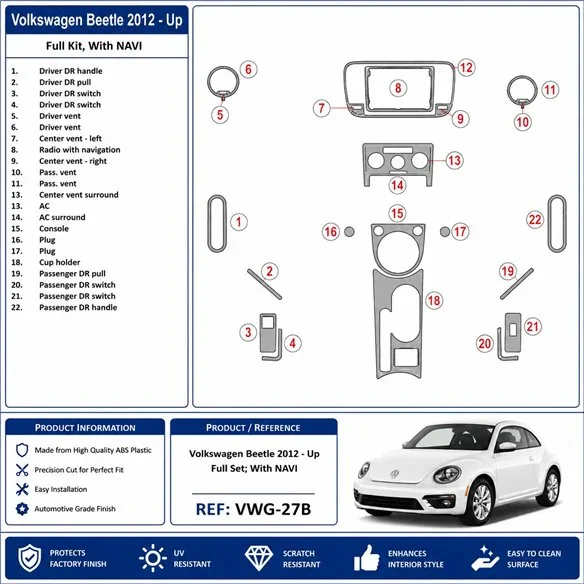 Volkswagen Beetle 2012+ set complet, avec navigation kit décor tableau de bord 3D