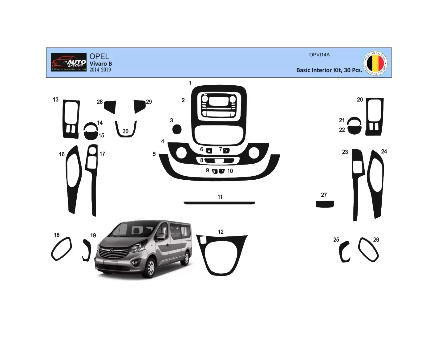 Opel Vivaro 2015 Kit la décoration du tableau de bord 30-Pièce - 1 - habillage decor de tableau de bord
