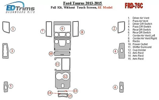 Ford Taurus 2013-UP Ensemble Complet, Sans Touch screen, SE Model BD Kit la décoration du tableau de bord - 1 - habillage decor 