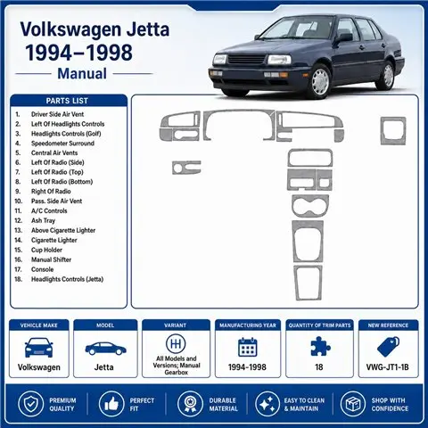 Volkswagen Jetta 1994-1998 boîte manuelle kit décor tableau de bord 3D, 18 pièces