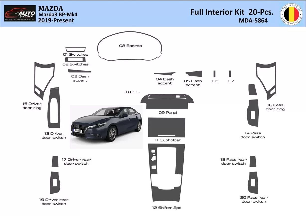 Mazda 3 2019-2024 Habillage Décoration de Tableau de Bord 20 Pièce - 1 - habillage decor de tableau de bord