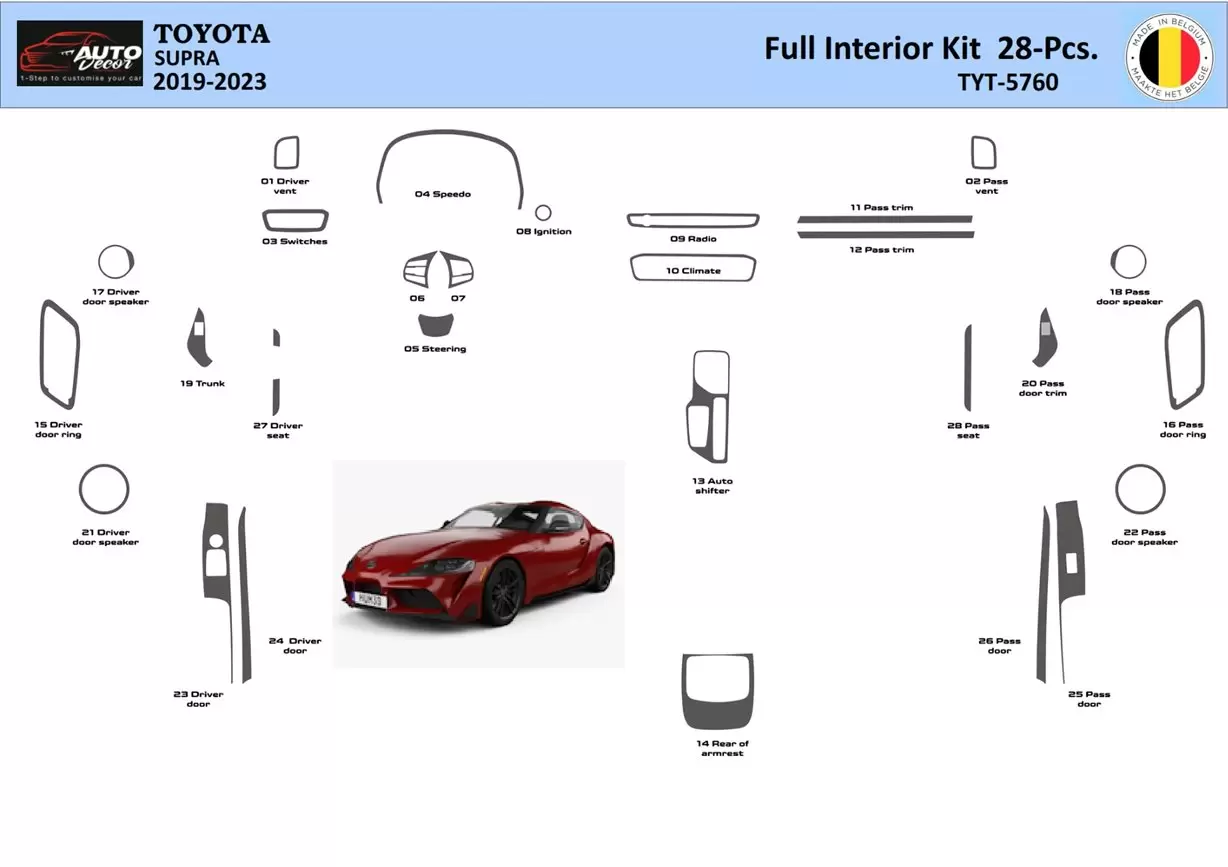 Toyota Supra 2019-2023 Manual Gearbox or Automatic Gear WHZ Décoration de tableau de bord 28-Part - 1 - habillage decor de table