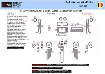 Smart Fortwo 451 2011-2015 Habillage Décoration de Tableau de Bord Navi 41-Pièce - 1