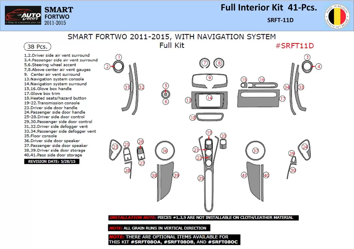 Smart Fortwo 451 2011-2015 Habillage Décoration de Tableau de Bord Navi 41-Pièce - 1 - habillage decor de tableau de bord