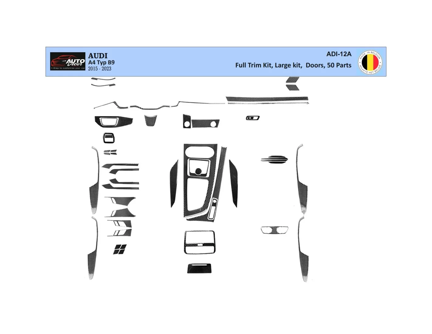 Audi A4 B9 Typ 8W 2015-2023 Kit la décoration du tableau de bord 50-Pièce - 1 - habillage decor de tableau de bord