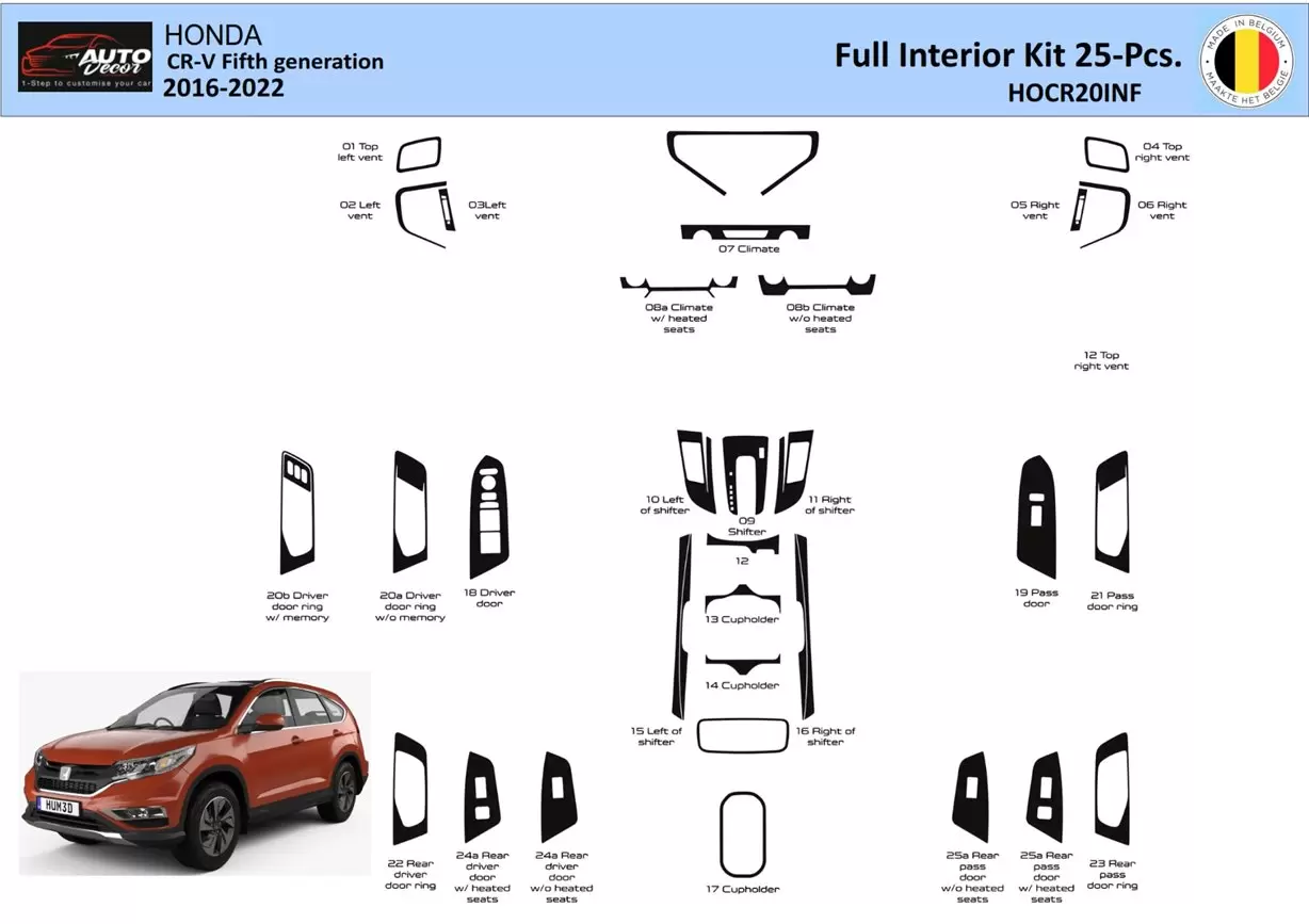 Honda CR-V 2016-2022 Habillage Décoration de Tableau de Bord 25 Pièce - 1 - habillage decor de tableau de bord